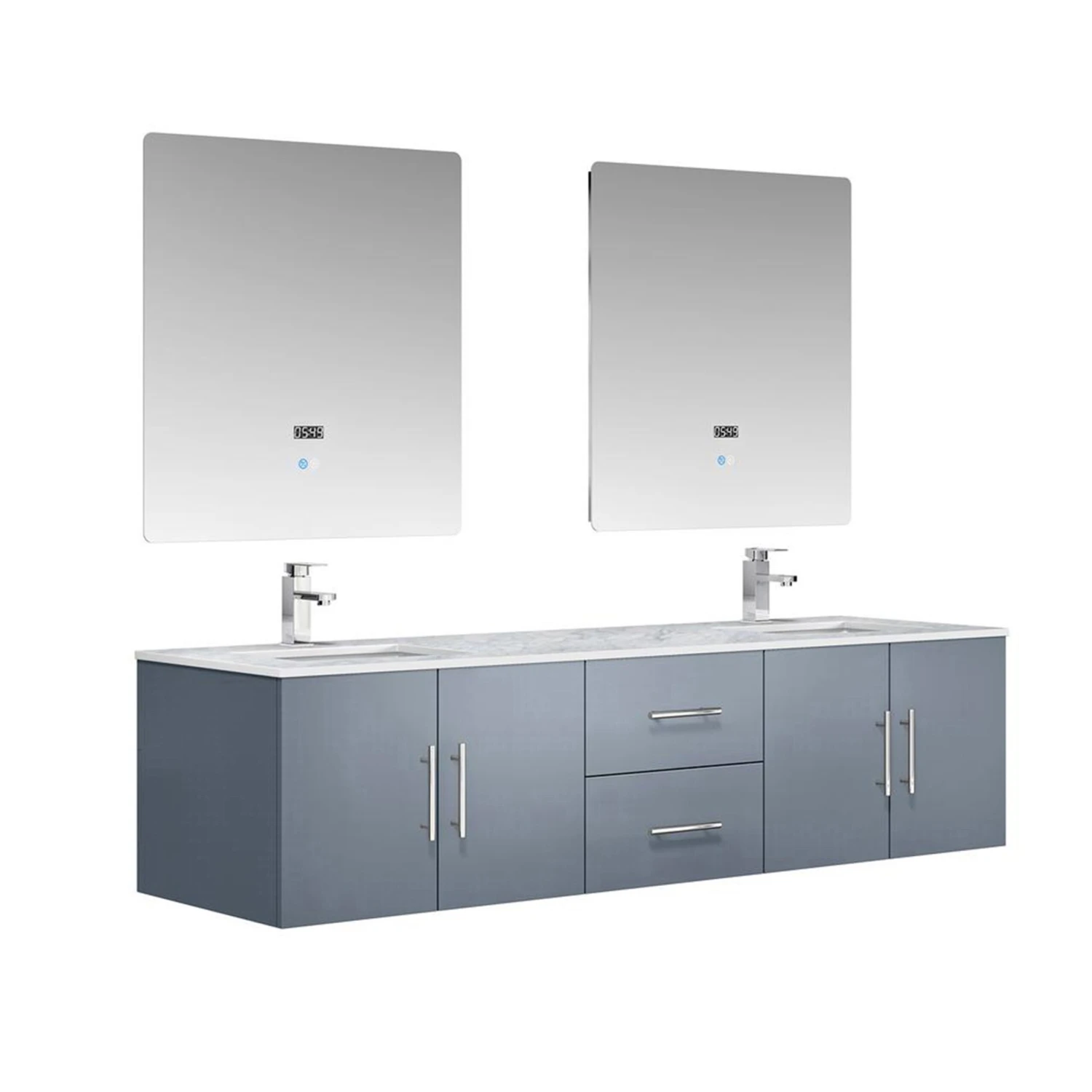 Lexora Geneva 72" Dark Grey Double Vanity, White Carrara Marble Top, White Square Sinks And 30" LED Mirrors W/ Faucets 7 Lexora Geneva 72" Dark Grey Double Vanity, White Carrara Marble Top, White Square Sinks And 30" LED Mirrors W/ Faucets - Image 5