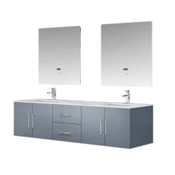 Lexora Geneva 72" Dark Grey Double Vanity, White Carrara Marble Top, White Square Sinks And 30" LED Mirrors W/ Faucets 21 Lexora Geneva 72" Dark Grey Double Vanity, White Carrara Marble Top, White Square Sinks And 30" LED Mirrors W/ Faucets -Home And Outdoor LG192272DBDSLM30F 6
