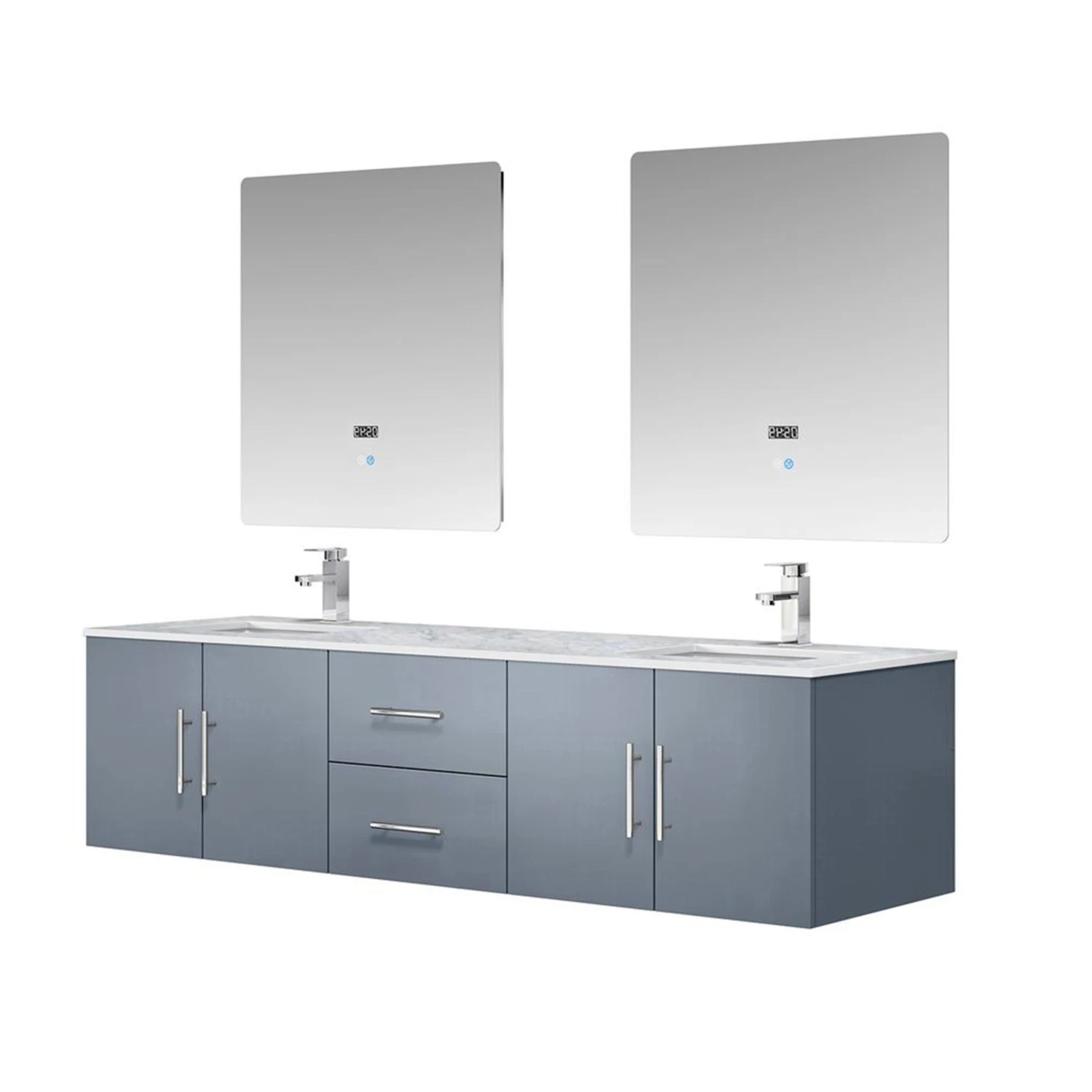 Lexora Geneva 72" Dark Grey Double Vanity, White Carrara Marble Top, White Square Sinks And 30" LED Mirrors W/ Faucets 8 Lexora Geneva 72" Dark Grey Double Vanity, White Carrara Marble Top, White Square Sinks And 30" LED Mirrors W/ Faucets - Image 6