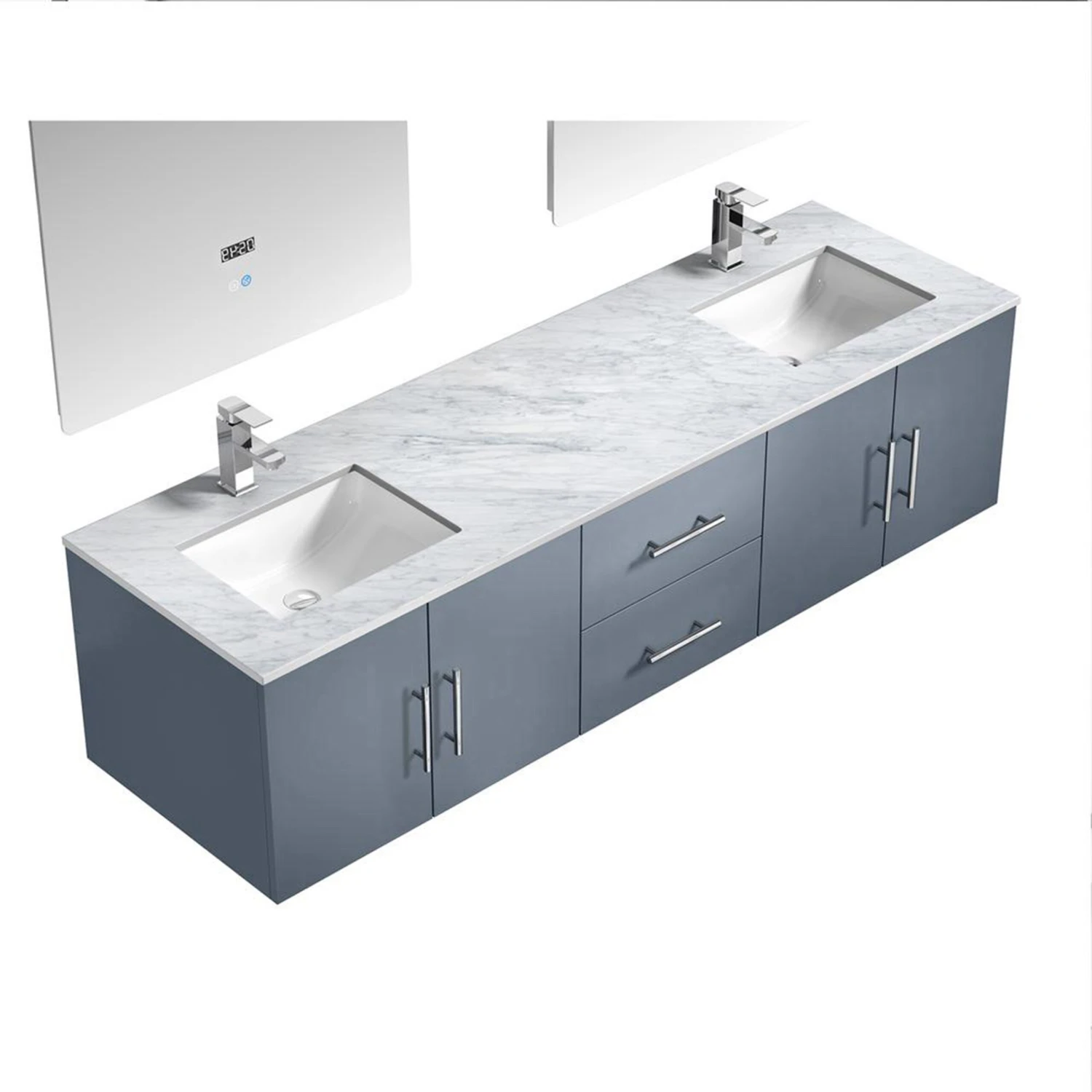 Lexora Geneva 72" Dark Grey Double Vanity, White Carrara Marble Top, White Square Sinks And 30" LED Mirrors W/ Faucets 9 Lexora Geneva 72" Dark Grey Double Vanity, White Carrara Marble Top, White Square Sinks And 30" LED Mirrors W/ Faucets - Image 7