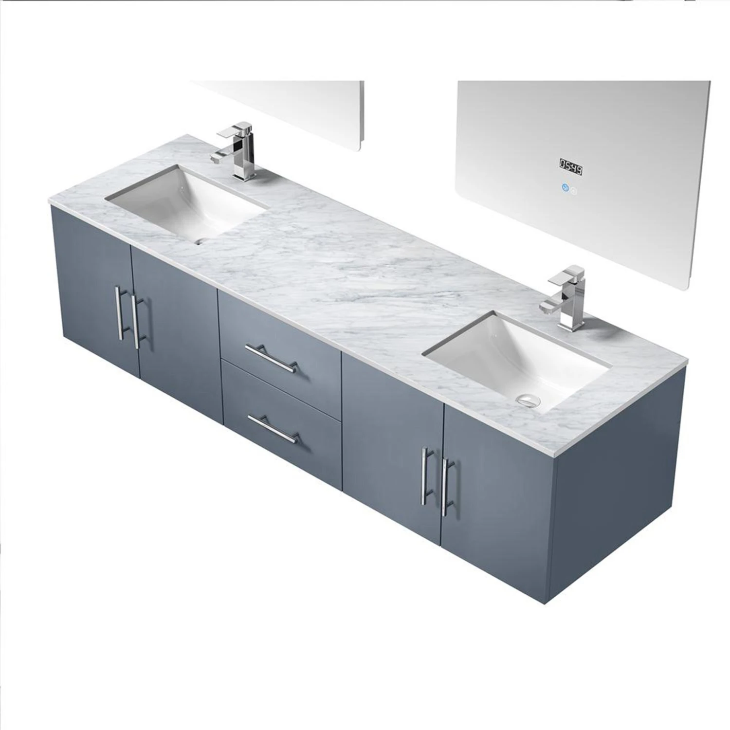 Lexora Geneva 72" Dark Grey Double Vanity, White Carrara Marble Top, White Square Sinks And 30" LED Mirrors W/ Faucets 11 Lexora Geneva 72" Dark Grey Double Vanity, White Carrara Marble Top, White Square Sinks And 30" LED Mirrors W/ Faucets - Image 9
