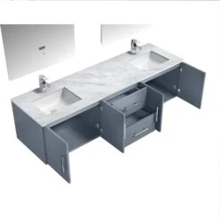 Lexora Geneva 72" Dark Grey Double Vanity, White Carrara Marble Top, White Square Sinks And 30" LED Mirrors W/ Faucets 25 Lexora Geneva 72" Dark Grey Double Vanity, White Carrara Marble Top, White Square Sinks And 30" LED Mirrors W/ Faucets -Home And Outdoor LG192272DBDSLM30F 9