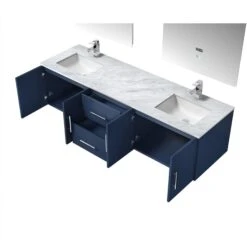 Lexora Geneva 72" Navy Blue Double Vanity, White Carrara Marble Top, White Square Sinks And 30" LED Mirrors W/ Faucets 24 Lexora Geneva 72" Navy Blue Double Vanity, White Carrara Marble Top, White Square Sinks And 30" LED Mirrors W/ Faucets -Home And Outdoor LG192272DEDSLM30F 10