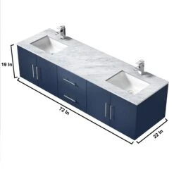 Lexora Geneva 72" Navy Blue Double Vanity, White Carrara Marble Top, White Square Sinks And 30" LED Mirrors W/ Faucets 26 Lexora Geneva 72" Navy Blue Double Vanity, White Carrara Marble Top, White Square Sinks And 30" LED Mirrors W/ Faucets -Home And Outdoor LG192272DEDSLM30F 12