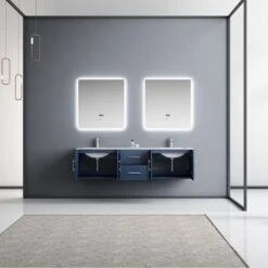 Lexora Geneva 72" Navy Blue Double Vanity, White Carrara Marble Top, White Square Sinks And 30" LED Mirrors W/ Faucets 17 Lexora Geneva 72" Navy Blue Double Vanity, White Carrara Marble Top, White Square Sinks And 30" LED Mirrors W/ Faucets -Home And Outdoor LG192272DEDSLM30F 2