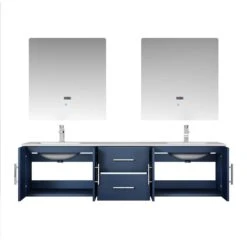 Lexora Geneva 72" Navy Blue Double Vanity, White Carrara Marble Top, White Square Sinks And 30" LED Mirrors W/ Faucets 18 Lexora Geneva 72" Navy Blue Double Vanity, White Carrara Marble Top, White Square Sinks And 30" LED Mirrors W/ Faucets -Home And Outdoor LG192272DEDSLM30F 4