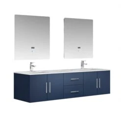 Lexora Geneva 72" Navy Blue Double Vanity, White Carrara Marble Top, White Square Sinks And 30" LED Mirrors W/ Faucets 19 Lexora Geneva 72" Navy Blue Double Vanity, White Carrara Marble Top, White Square Sinks And 30" LED Mirrors W/ Faucets -Home And Outdoor LG192272DEDSLM30F 5