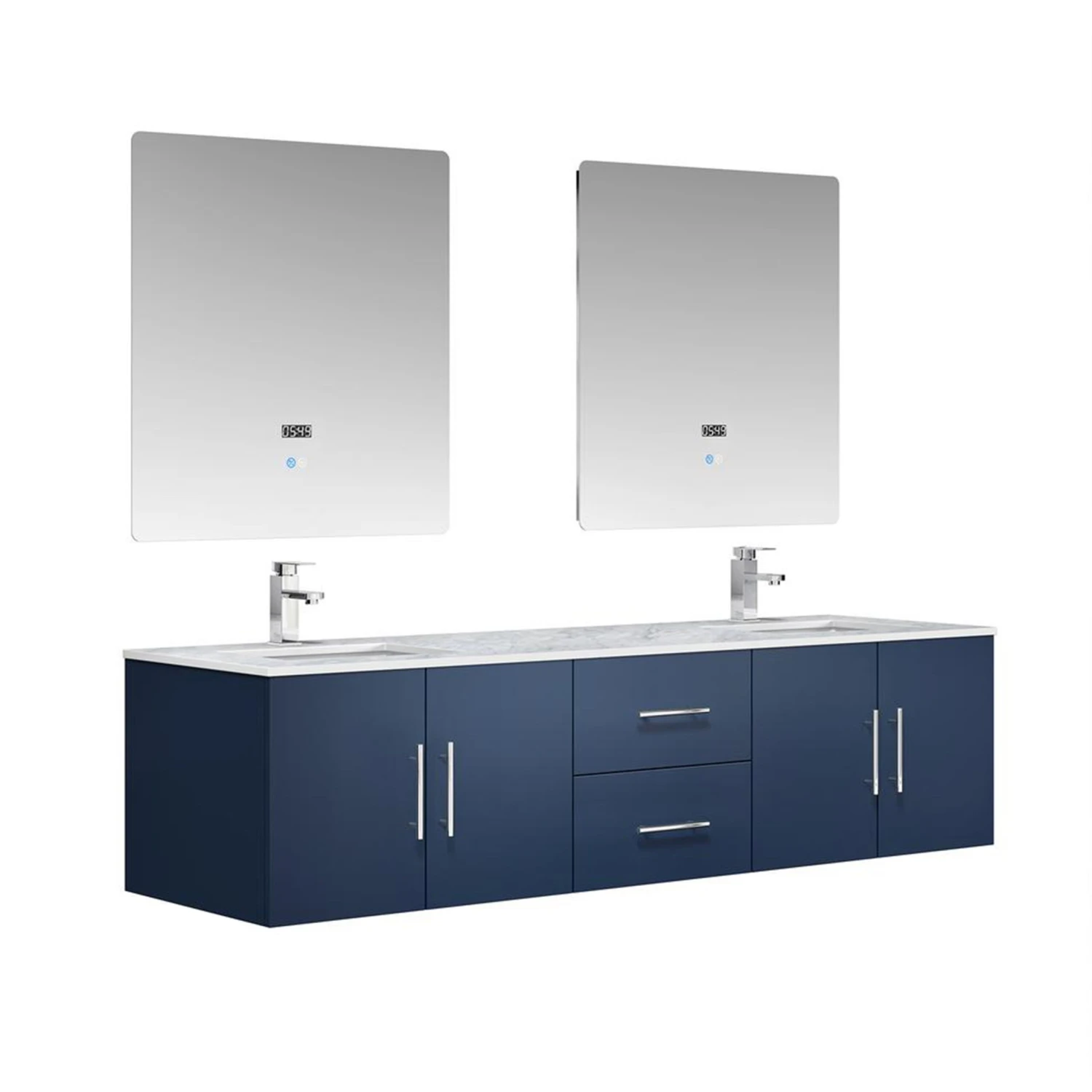 Lexora Geneva 72" Navy Blue Double Vanity, White Carrara Marble Top, White Square Sinks And 30" LED Mirrors W/ Faucets 7 Lexora Geneva 72" Navy Blue Double Vanity, White Carrara Marble Top, White Square Sinks And 30" LED Mirrors W/ Faucets - Image 5