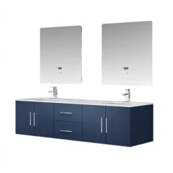 Lexora Geneva 72" Navy Blue Double Vanity, White Carrara Marble Top, White Square Sinks And 30" LED Mirrors W/ Faucets 20 Lexora Geneva 72" Navy Blue Double Vanity, White Carrara Marble Top, White Square Sinks And 30" LED Mirrors W/ Faucets -Home And Outdoor LG192272DEDSLM30F 6