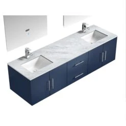 Lexora Geneva 72" Navy Blue Double Vanity, White Carrara Marble Top, White Square Sinks And 30" LED Mirrors W/ Faucets 21 Lexora Geneva 72" Navy Blue Double Vanity, White Carrara Marble Top, White Square Sinks And 30" LED Mirrors W/ Faucets -Home And Outdoor LG192272DEDSLM30F 7