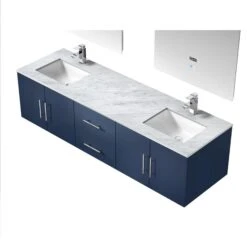 Lexora Geneva 72" Navy Blue Double Vanity, White Carrara Marble Top, White Square Sinks And 30" LED Mirrors W/ Faucets 22 Lexora Geneva 72" Navy Blue Double Vanity, White Carrara Marble Top, White Square Sinks And 30" LED Mirrors W/ Faucets -Home And Outdoor LG192272DEDSLM30F 8