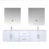 Lexora Geneva 72" Glossy White Double Vanity, White Carrara Marble Top, White Square Sinks And 30" LED Mirrors W/ Faucets -Home And Outdoor LG192272DMDSLM30F 3