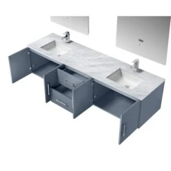Lexora Geneva 80" Dark Grey Double Vanity, White Carrara Marble Top, White Square Sinks And 30" LED Mirrors W/ Faucets 24 Lexora Geneva 80" Dark Grey Double Vanity, White Carrara Marble Top, White Square Sinks And 30" LED Mirrors W/ Faucets -Home And Outdoor LG192280DBDSLM30F 10