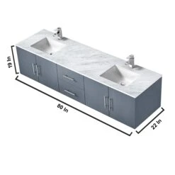 Lexora Geneva 80" Dark Grey Double Vanity, White Carrara Marble Top, White Square Sinks And 30" LED Mirrors W/ Faucets 26 Lexora Geneva 80" Dark Grey Double Vanity, White Carrara Marble Top, White Square Sinks And 30" LED Mirrors W/ Faucets -Home And Outdoor LG192280DBDSLM30F 12