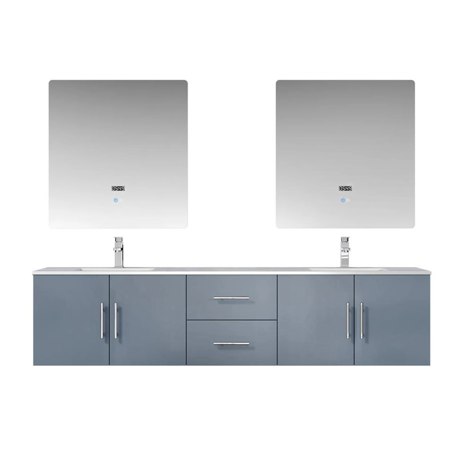 Lexora Geneva 80" Dark Grey Double Vanity, White Carrara Marble Top, White Square Sinks And 30" LED Mirrors W/ Faucets 3 Lexora Geneva 80" Dark Grey Double Vanity, White Carrara Marble Top, White Square Sinks And 30" LED Mirrors W/ Faucets