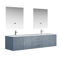 Lexora Geneva 80" Dark Grey Double Vanity, White Carrara Marble Top, White Square Sinks And 30" LED Mirrors W/ Faucets 19 Lexora Geneva 80" Dark Grey Double Vanity, White Carrara Marble Top, White Square Sinks And 30" LED Mirrors W/ Faucets -Home And Outdoor LG192280DBDSLM30F 5