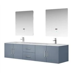 Lexora Geneva 80" Dark Grey Double Vanity, White Carrara Marble Top, White Square Sinks And 30" LED Mirrors W/ Faucets 20 Lexora Geneva 80" Dark Grey Double Vanity, White Carrara Marble Top, White Square Sinks And 30" LED Mirrors W/ Faucets -Home And Outdoor LG192280DBDSLM30F 6