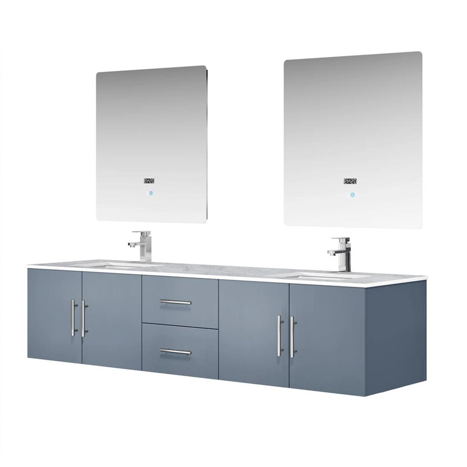 Lexora Geneva 80" Dark Grey Double Vanity, White Carrara Marble Top, White Square Sinks And 30" LED Mirrors W/ Faucets 8 Lexora Geneva 80" Dark Grey Double Vanity, White Carrara Marble Top, White Square Sinks And 30" LED Mirrors W/ Faucets - Image 6