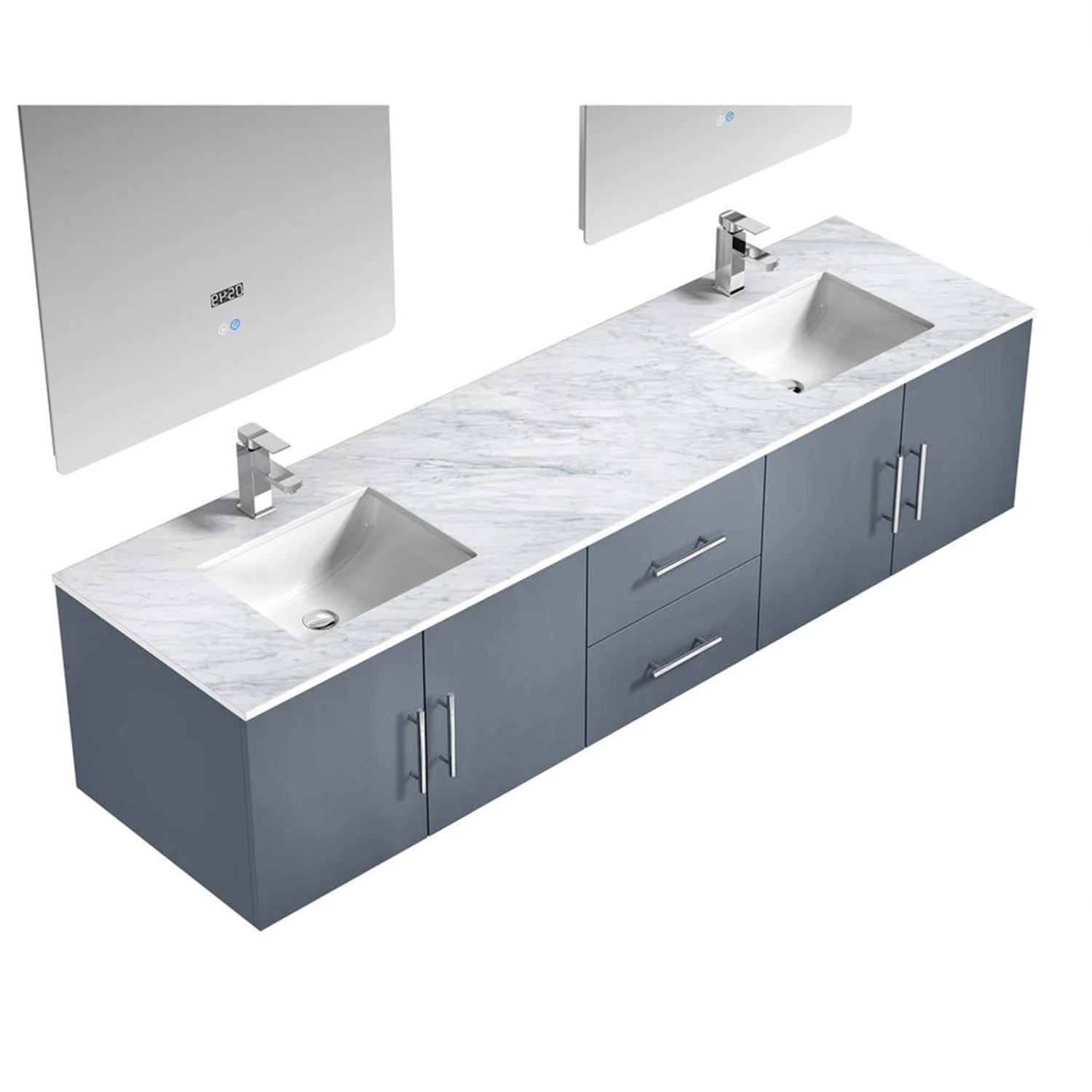 Lexora Geneva 80" Dark Grey Double Vanity, White Carrara Marble Top, White Square Sinks And 30" LED Mirrors W/ Faucets 9 Lexora Geneva 80" Dark Grey Double Vanity, White Carrara Marble Top, White Square Sinks And 30" LED Mirrors W/ Faucets - Image 7