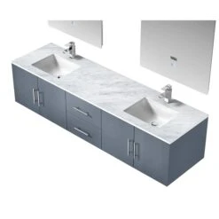 Lexora Geneva 80" Dark Grey Double Vanity, White Carrara Marble Top, White Square Sinks And 30" LED Mirrors W/ Faucets 22 Lexora Geneva 80" Dark Grey Double Vanity, White Carrara Marble Top, White Square Sinks And 30" LED Mirrors W/ Faucets -Home And Outdoor LG192280DBDSLM30F 8