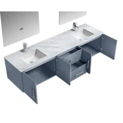 Lexora Geneva 80" Dark Grey Double Vanity, White Carrara Marble Top, White Square Sinks And 30" LED Mirrors W/ Faucets 23 Lexora Geneva 80" Dark Grey Double Vanity, White Carrara Marble Top, White Square Sinks And 30" LED Mirrors W/ Faucets -Home And Outdoor LG192280DBDSLM30F 9