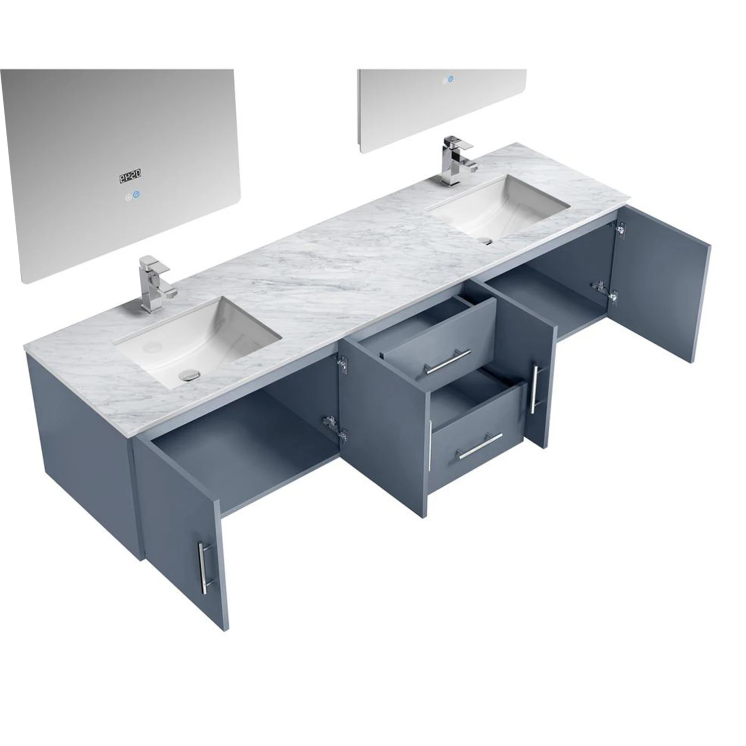 Lexora Geneva 80" Dark Grey Double Vanity, White Carrara Marble Top, White Square Sinks And 30" LED Mirrors W/ Faucets 11 Lexora Geneva 80" Dark Grey Double Vanity, White Carrara Marble Top, White Square Sinks And 30" LED Mirrors W/ Faucets - Image 9