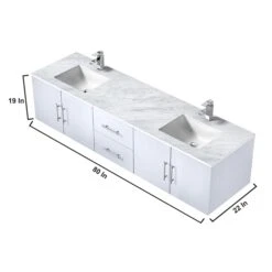 Lexora Geneva 80" Glossy White Double Vanity, White Carrara Marble Top, White Square Sinks And 30" LED Mirrors W/ Faucets 28 Lexora Geneva 80" Glossy White Double Vanity, White Carrara Marble Top, White Square Sinks And 30" LED Mirrors W/ Faucets -Home And Outdoor LG192280DMDSLM30F 12