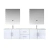 Lexora Geneva 80" Glossy White Double Vanity, White Carrara Marble Top, White Square Sinks And 30" LED Mirrors W/ Faucets