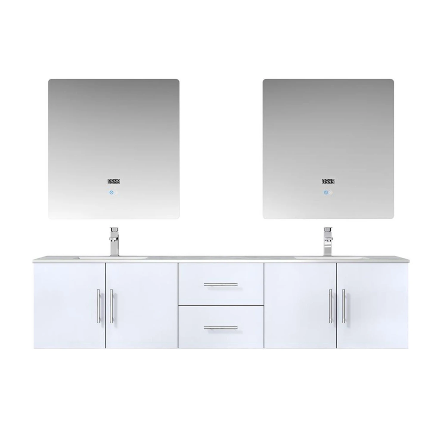 Lexora Geneva 80" Glossy White Double Vanity, White Carrara Marble Top, White Square Sinks And 30" LED Mirrors W/ Faucets 6 Lexora Geneva 80" Glossy White Double Vanity, White Carrara Marble Top, White Square Sinks And 30" LED Mirrors W/ Faucets - Image 4