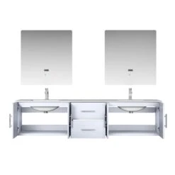 Lexora Geneva 80" Glossy White Double Vanity, White Carrara Marble Top, White Square Sinks And 30" LED Mirrors W/ Faucets 20 Lexora Geneva 80" Glossy White Double Vanity, White Carrara Marble Top, White Square Sinks And 30" LED Mirrors W/ Faucets -Home And Outdoor LG192280DMDSLM30F 4