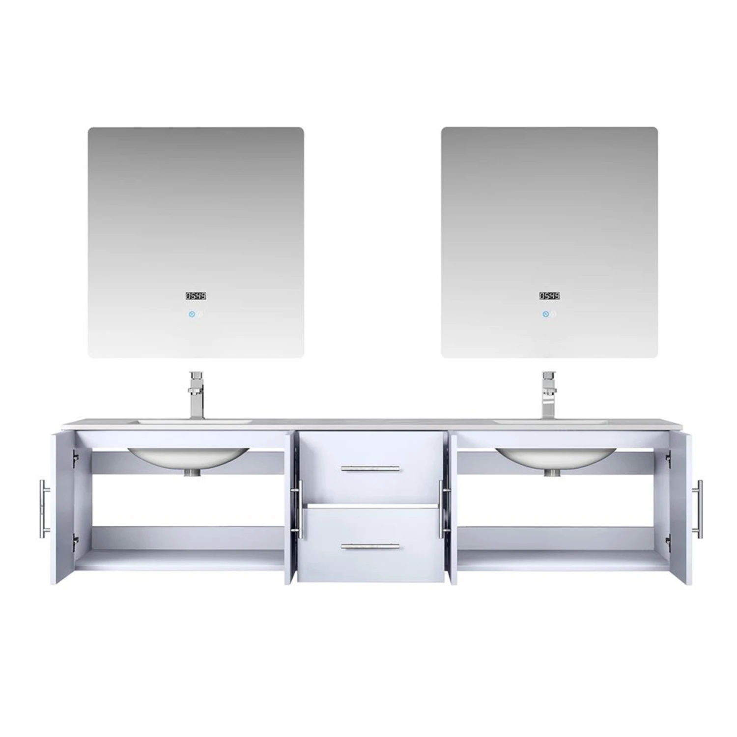 Lexora Geneva 80" Glossy White Double Vanity, White Carrara Marble Top, White Square Sinks And 30" LED Mirrors W/ Faucets 7 Lexora Geneva 80" Glossy White Double Vanity, White Carrara Marble Top, White Square Sinks And 30" LED Mirrors W/ Faucets - Image 5