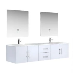Lexora Geneva 80" Glossy White Double Vanity, White Carrara Marble Top, White Square Sinks And 30" LED Mirrors W/ Faucets 21 Lexora Geneva 80" Glossy White Double Vanity, White Carrara Marble Top, White Square Sinks And 30" LED Mirrors W/ Faucets -Home And Outdoor LG192280DMDSLM30F 5
