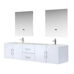 Lexora Geneva 80" Glossy White Double Vanity, White Carrara Marble Top, White Square Sinks And 30" LED Mirrors W/ Faucets 22 Lexora Geneva 80" Glossy White Double Vanity, White Carrara Marble Top, White Square Sinks And 30" LED Mirrors W/ Faucets -Home And Outdoor LG192280DMDSLM30F 6