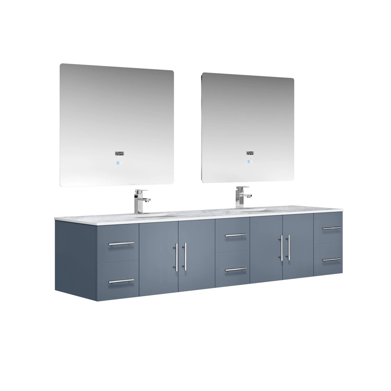 Lexora Geneva 84" Dark Grey Double Vanity, White Carrara Marble Top, White Square Sinks And 36" LED Mirrors W/ Faucets 7 Lexora Geneva 84" Dark Grey Double Vanity, White Carrara Marble Top, White Square Sinks And 36" LED Mirrors W/ Faucets - Image 5