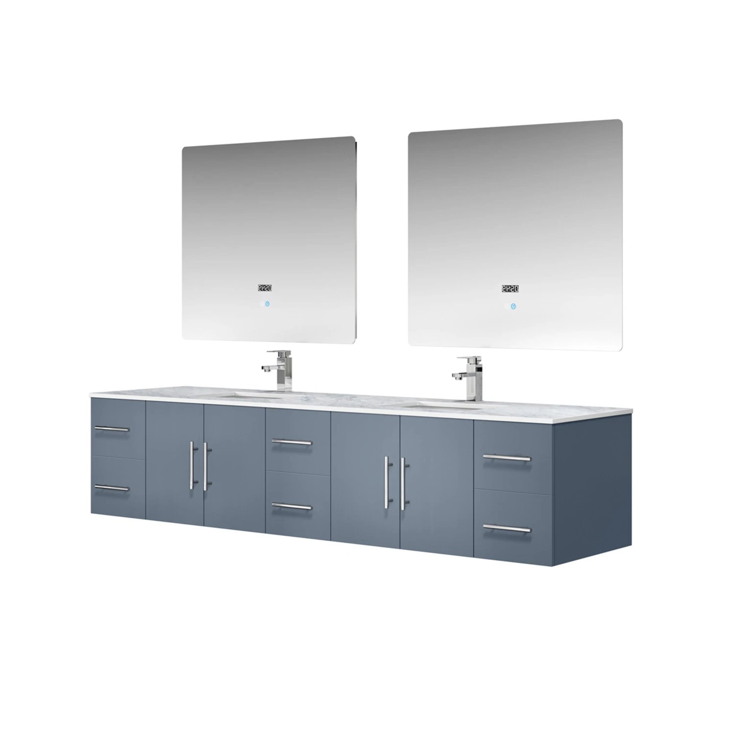 Lexora Geneva 84" Dark Grey Double Vanity, White Carrara Marble Top, White Square Sinks And 36" LED Mirrors W/ Faucets 8 Lexora Geneva 84" Dark Grey Double Vanity, White Carrara Marble Top, White Square Sinks And 36" LED Mirrors W/ Faucets - Image 6