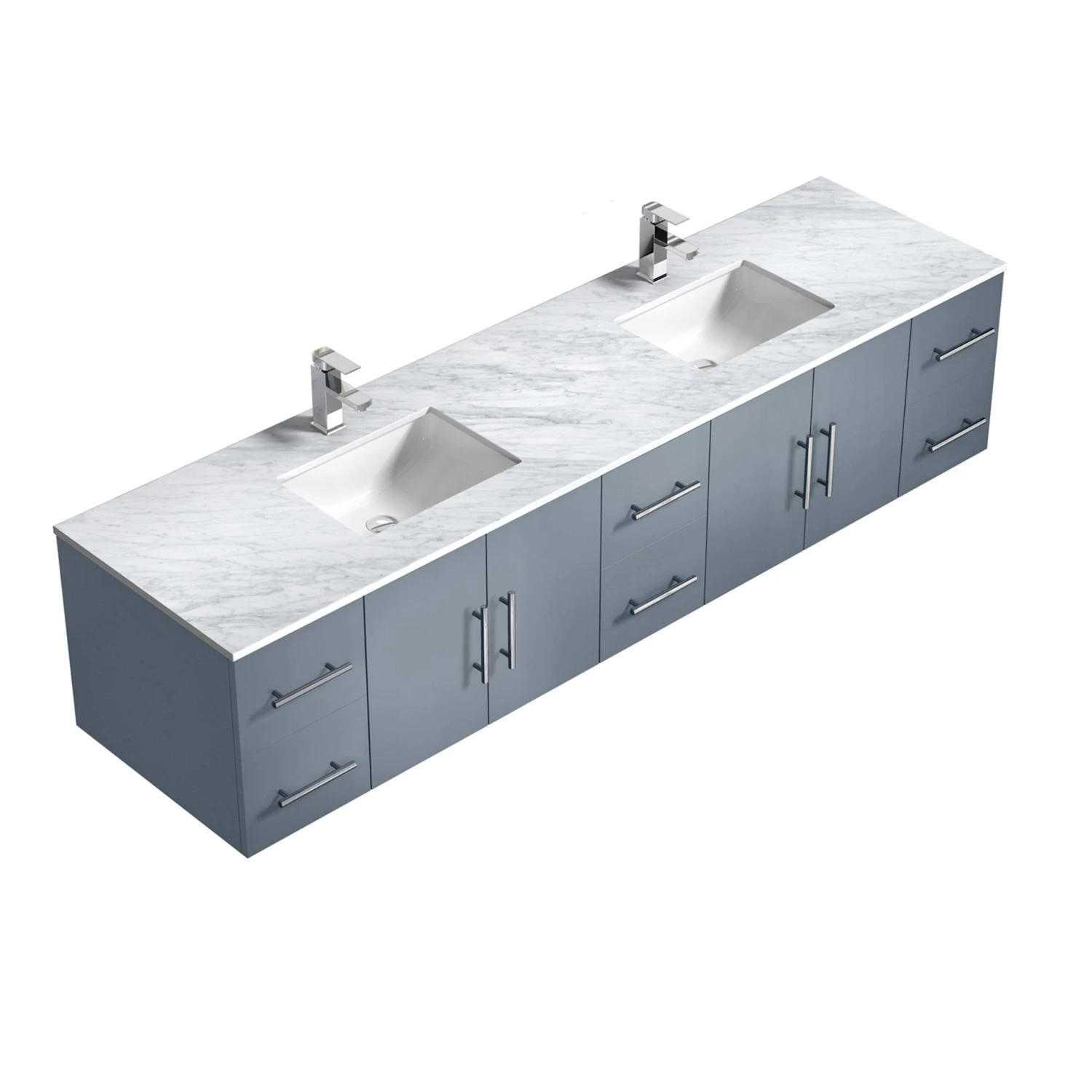 Lexora Geneva 84" Dark Grey Double Vanity, White Carrara Marble Top, White Square Sinks And 36" LED Mirrors W/ Faucets 9 Lexora Geneva 84" Dark Grey Double Vanity, White Carrara Marble Top, White Square Sinks And 36" LED Mirrors W/ Faucets - Image 7