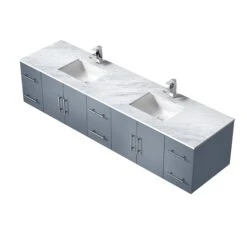 Lexora Geneva 84" Dark Grey Double Vanity, White Carrara Marble Top, White Square Sinks And 36" LED Mirrors W/ Faucets 22 Lexora Geneva 84" Dark Grey Double Vanity, White Carrara Marble Top, White Square Sinks And 36" LED Mirrors W/ Faucets -Home And Outdoor LG192284DBDSLM36F 8