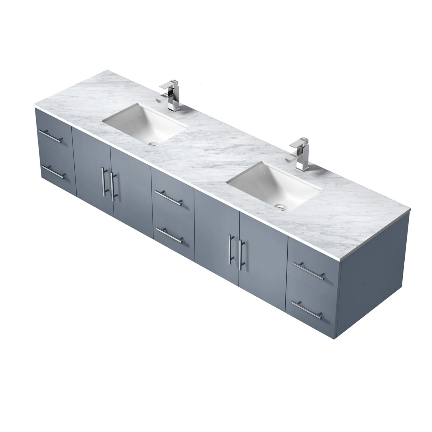 Lexora Geneva 84" Dark Grey Double Vanity, White Carrara Marble Top, White Square Sinks And 36" LED Mirrors W/ Faucets 10 Lexora Geneva 84" Dark Grey Double Vanity, White Carrara Marble Top, White Square Sinks And 36" LED Mirrors W/ Faucets - Image 8