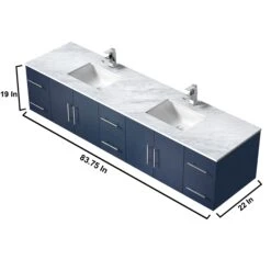Lexora Geneva 84" Navy Blue Double Vanity, White Carrara Marble Top, White Square Sinks And 36" LED Mirrors W/ Faucets 26 Lexora Geneva 84" Navy Blue Double Vanity, White Carrara Marble Top, White Square Sinks And 36" LED Mirrors W/ Faucets -Home And Outdoor LG192284DEDSLM36F 12