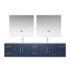 Lexora Geneva 84" Navy Blue Double Vanity, White Carrara Marble Top, White Square Sinks And 36" LED Mirrors W/ Faucets