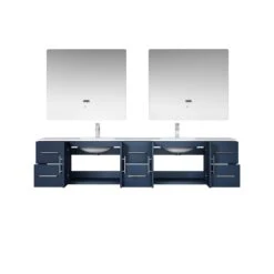 Lexora Geneva 84" Navy Blue Double Vanity, White Carrara Marble Top, White Square Sinks And 36" LED Mirrors W/ Faucets 18 Lexora Geneva 84" Navy Blue Double Vanity, White Carrara Marble Top, White Square Sinks And 36" LED Mirrors W/ Faucets -Home And Outdoor LG192284DEDSLM36F 4