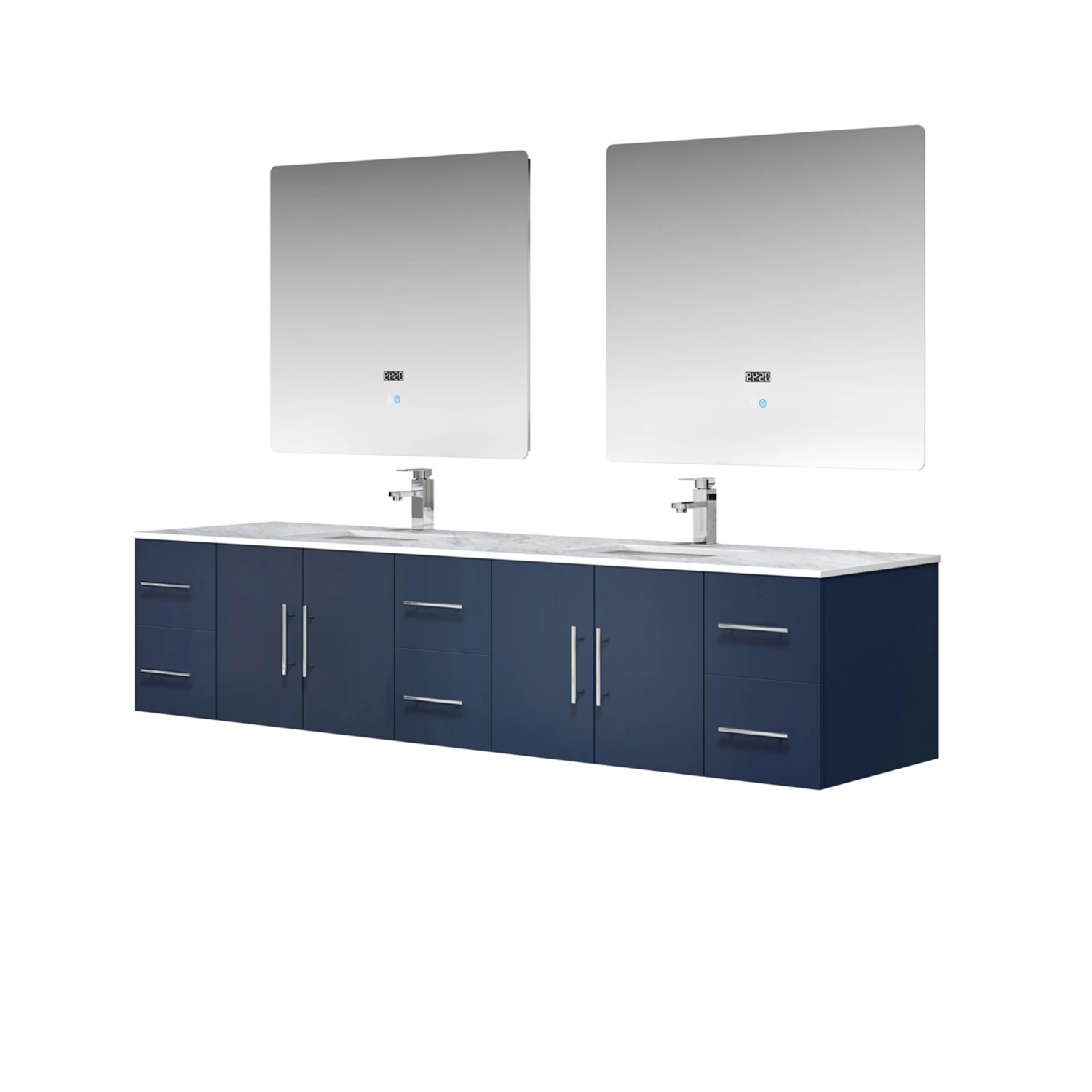 Lexora Geneva 84" Navy Blue Double Vanity, White Carrara Marble Top, White Square Sinks And 36" LED Mirrors W/ Faucets 8 Lexora Geneva 84" Navy Blue Double Vanity, White Carrara Marble Top, White Square Sinks And 36" LED Mirrors W/ Faucets - Image 6