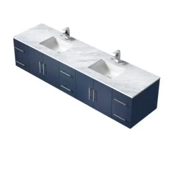 Lexora Geneva 84" Navy Blue Double Vanity, White Carrara Marble Top, White Square Sinks And 36" LED Mirrors W/ Faucets 22 Lexora Geneva 84" Navy Blue Double Vanity, White Carrara Marble Top, White Square Sinks And 36" LED Mirrors W/ Faucets -Home And Outdoor LG192284DEDSLM36F 8