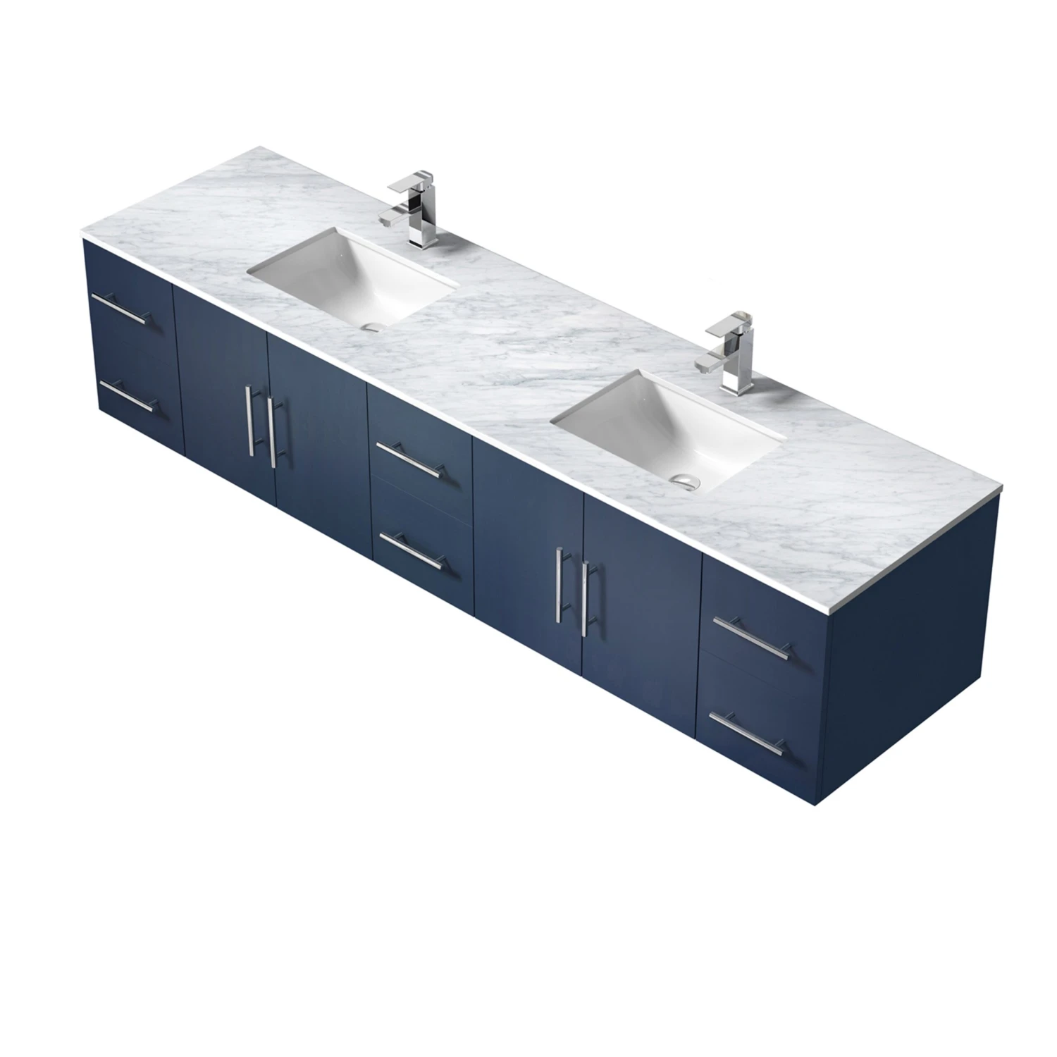 Lexora Geneva 84" Navy Blue Double Vanity, White Carrara Marble Top, White Square Sinks And 36" LED Mirrors W/ Faucets 10 Lexora Geneva 84" Navy Blue Double Vanity, White Carrara Marble Top, White Square Sinks And 36" LED Mirrors W/ Faucets - Image 8