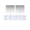 Lexora Geneva 84" Glossy White Double Vanity, White Carrara Marble Top, White Square Sinks And 36" LED Mirrors W/ Faucets