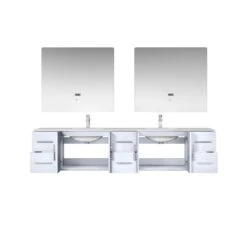 Lexora Geneva 84" Glossy White Double Vanity, White Carrara Marble Top, White Square Sinks And 36" LED Mirrors W/ Faucets -Home And Outdoor LG192284DMDSLM36F 4