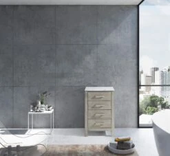 Lexora Jacques 20" Distressed Grey Side Cabinet, White Carrara Marble Top -Home And Outdoor LJ322220DDSSCB 2