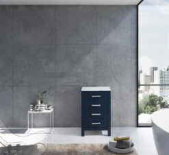Lexora Jacques 20" Navy Blue Side Cabinet, White Carrara Marble Top -Home And Outdoor LJ322220EDSSCB 2
