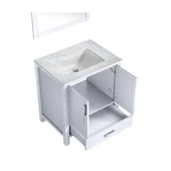 Lexora Jacques 30" White Single Vanity, White Carrara Marble Top, White Square Sink And 28" Mirror 24 Lexora Jacques 30" White Single Vanity, White Carrara Marble Top, White Square Sink And 28" Mirror -Home And Outdoor LJ342230SADSM28 10