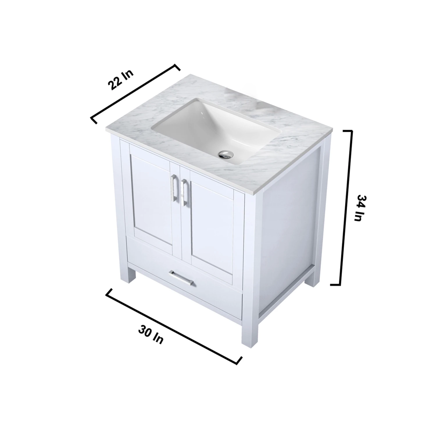 Lexora Jacques 30" White Single Vanity, White Carrara Marble Top, White Square Sink And 28" Mirror 14 Lexora Jacques 30" White Single Vanity, White Carrara Marble Top, White Square Sink And 28" Mirror - Image 12